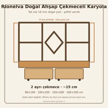 Rionelva Doğal Ahşap Çekmeceli Karyola