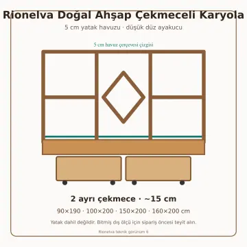 Rionelva Doğal Ahşap Çekmeceli Karyola