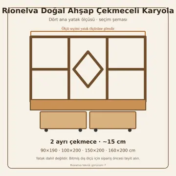 Rionelva Doğal Ahşap Çekmeceli Karyola