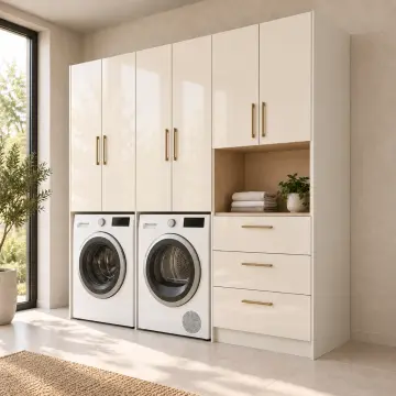 Tirvessa High Gloss Yan Yana Makine, Katlama Nişi ve Çekmeceli Kule 210 cm