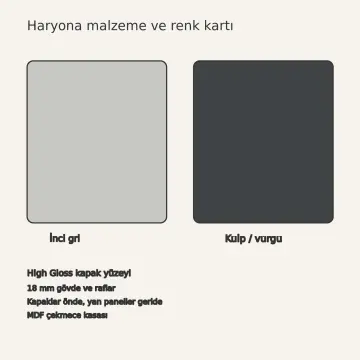 Haryona İnci Gri High Gloss Çekilir Fincan Askı Kasetli Düz Mutfak Dolabı