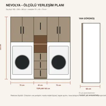 Nevolya Lake Ayrık İki Makine, Orta Havlu Kulesi ve Üst Dolap 180 cm