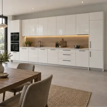 Mervalya İnci Beyaz High Gloss Çekilir Tel Soğutma Raflı Düz Mutfak Dolabı