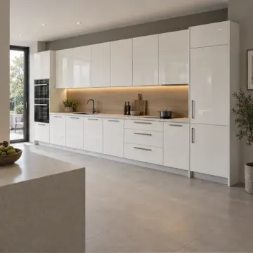 Mervalya İnci Beyaz High Gloss Çekilir Tel Soğutma Raflı Düz Mutfak Dolabı