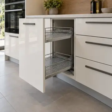 Mervalya İnci Beyaz High Gloss Çekilir Tel Soğutma Raflı Düz Mutfak Dolabı