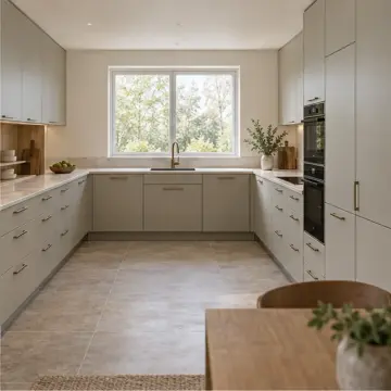 Oryona RAL 7032 Lake Evye Önü Devrilir Temizlik Cepli U Mutfak Dolabı