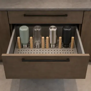 Pelmira Dumanlı Meşe MDF Şişe Kurutma Kazıklı Paralel Mutfak Dolabı