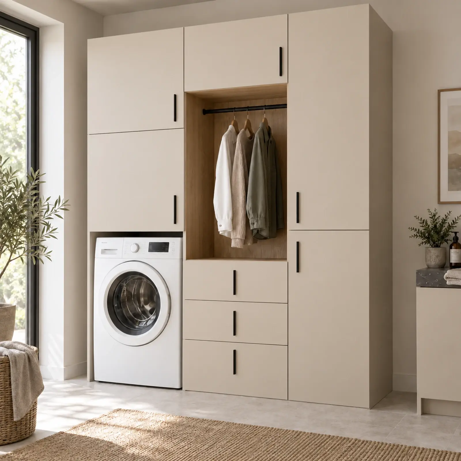 Pavelya Düz MDF Çamaşır Makinesi, Askı Nişi ve Ütü Dolabı 170 cm