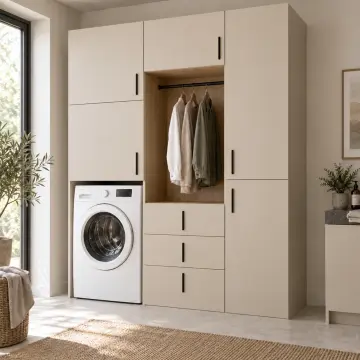 Pavelya Düz MDF Çamaşır Makinesi, Askı Nişi ve Ütü Dolabı 170 cm