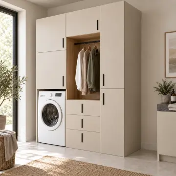 Pavelya Düz MDF Çamaşır Makinesi, Askı Nişi ve Ütü Dolabı 170 cm