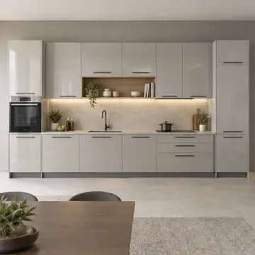Ruvina İnci Gri High Gloss Çekilir Bıçak Bloklu Düz Mutfak Dolabı