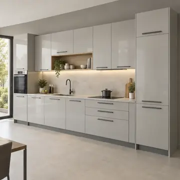 Ruvina İnci Gri High Gloss Çekilir Bıçak Bloklu Düz Mutfak Dolabı