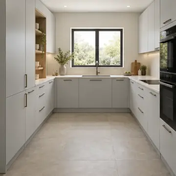 Telyena RAL 7035 Lake Ayarlı Kase Bölücülü U Mutfak Dolabı