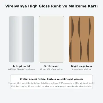 Virelvanya High Gloss Tek Lavabolu, Altı Çekmeceli ve Üç Açık Havlu Gözlü Banyo Dolabı 260 cm