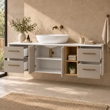Arenvya Membran Çift Çekmeceli Asma Nişli Banyo Dolabı 165 cm