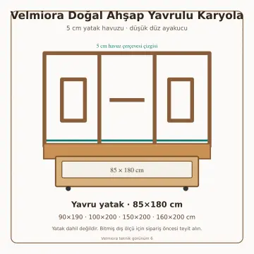 Velmiora Doğal Ahşap Yavrulu Karyola