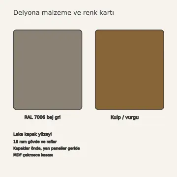 Delyona RAL 7006 Lake Çekilir Çift Delikli Soğutma Tepsili U Mutfak Dolabı