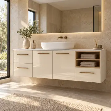 Karevya High Gloss Yan Havlu Nişli Çift Çekmeceli Banyo Dolabı 155 cm
