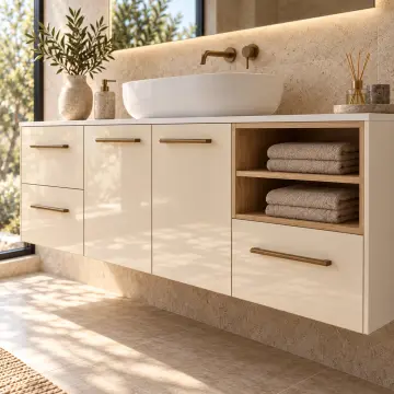 Karevya High Gloss Yan Havlu Nişli Çift Çekmeceli Banyo Dolabı 155 cm
