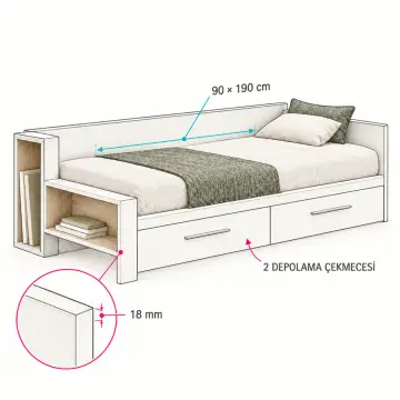 Pruva 90x190 Çekmeceli Sedir