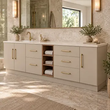Wirelvessa Lake Tek Lavabolu, Beş Çekmeceli ve Üç Açık Havlu Gözlü Banyo Dolabı 250 cm