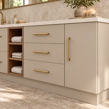 Wirelvessa Lake Tek Lavabolu, Beş Çekmeceli ve Üç Açık Havlu Gözlü Banyo Dolabı 250 cm