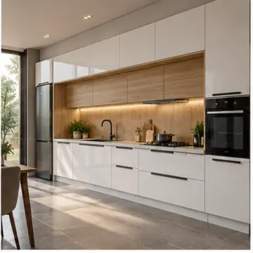 Fervalya Sis Beyazı High Gloss Çekilir Çift Folyo Rulosu Kasetli Düz Mutfak Dolabı