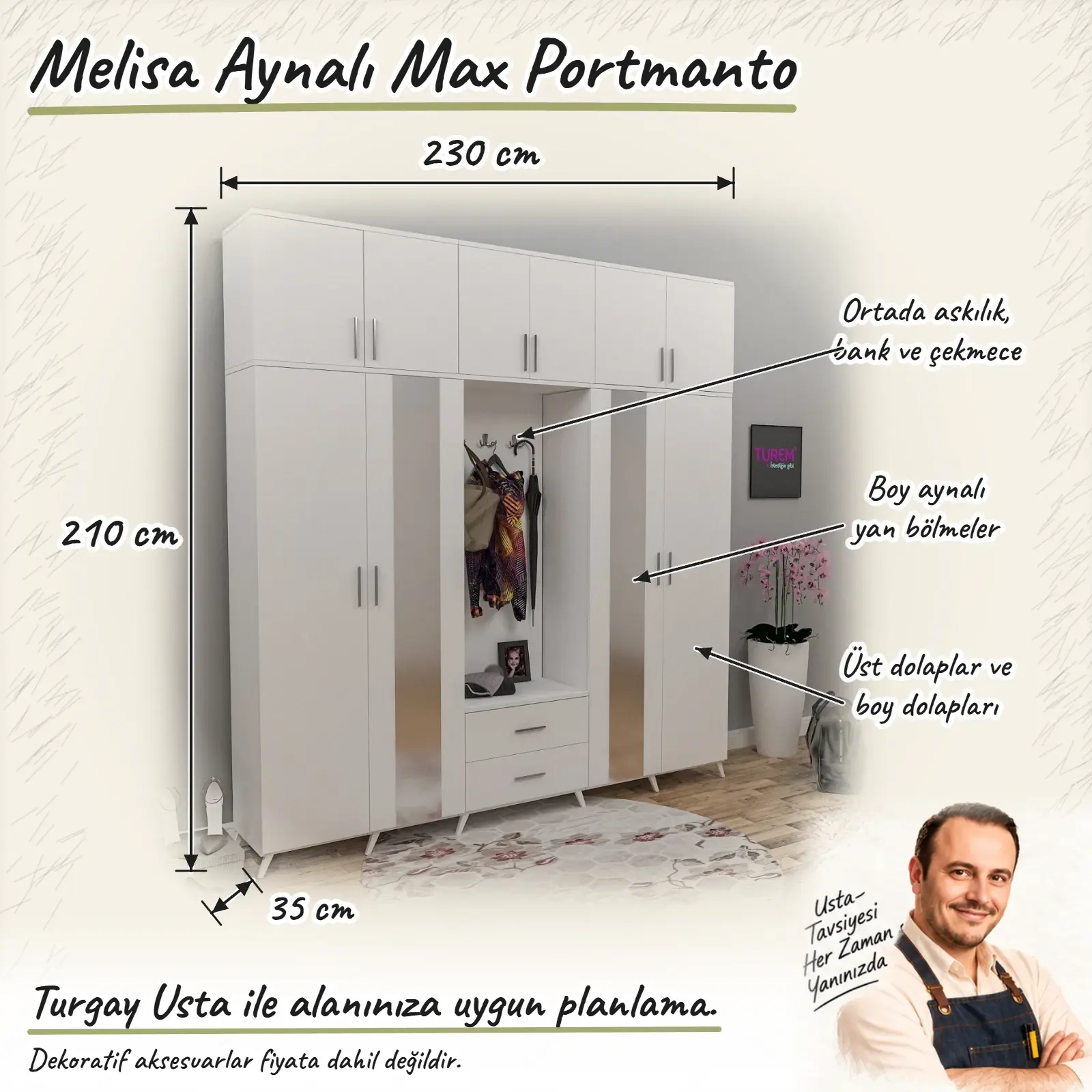 Melisa Aynalı Max Portmanto ölçülü Turgay Usta eskizi