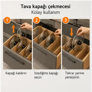 Hervina RAL 7039 Lake Dikey Tava Kapağı Bölücülü U Mutfak Dolabı