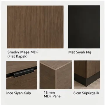 Jalyora Dumanlı Meşe MDF Dört Tepsili Baharat Çekmeceli Paralel Mutfak Dolabı