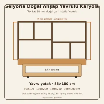 Selyoria Doğal Ahşap Yavrulu Karyola
