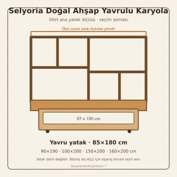 Selyoria Doğal Ahşap Yavrulu Karyola