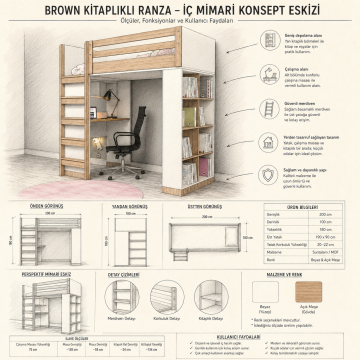 Brown Kitaplıklı Ranza