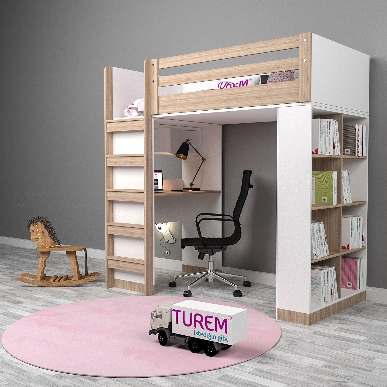 Brown Kitaplıklı Ranza