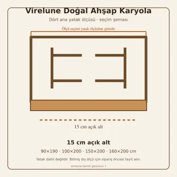 Virelune Doğal Ahşap Karyola