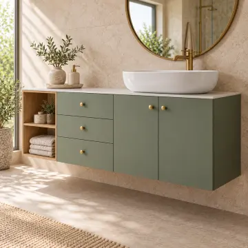 Belvessa Membran Yan Açık Raflı Üç Çekmeceli Banyo Dolabı 165 cm