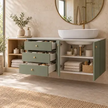 Belvessa Membran Yan Açık Raflı Üç Çekmeceli Banyo Dolabı 165 cm