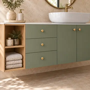 Belvessa Membran Yan Açık Raflı Üç Çekmeceli Banyo Dolabı 165 cm