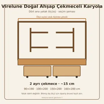 Virelune Doğal Ahşap Çekmeceli Karyola