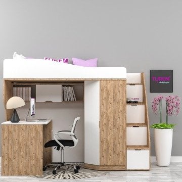 Turkuaz Dolaplı Ranza