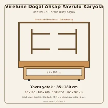 Virelune Doğal Ahşap Yavrulu Karyola