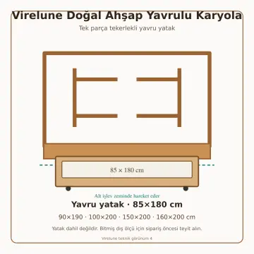 Virelune Doğal Ahşap Yavrulu Karyola