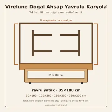 Virelune Doğal Ahşap Yavrulu Karyola