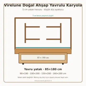 Virelune Doğal Ahşap Yavrulu Karyola