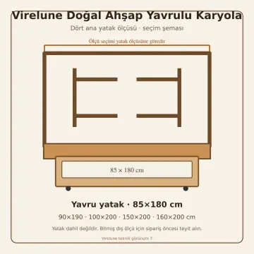 Virelune Doğal Ahşap Yavrulu Karyola