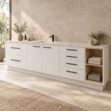 Xirelvina Düz MDF Tek Lavabolu, Altı Çekmeceli ve İki Açık Havlu Gözlü Banyo Dolabı 230 cm