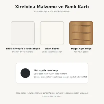 Xirelvina Düz MDF Tek Lavabolu, Altı Çekmeceli ve İki Açık Havlu Gözlü Banyo Dolabı 230 cm