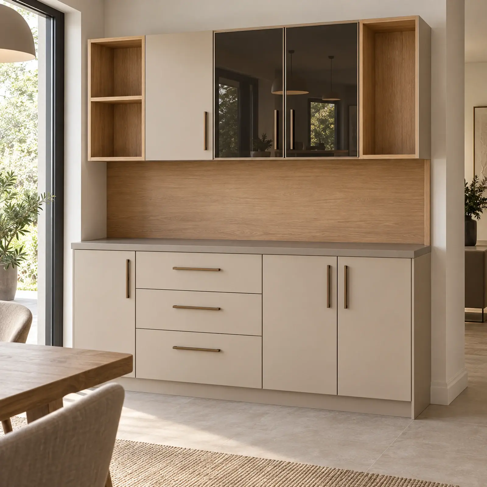 Delvoria 170 cm Çift Yön Nişli Reflekte Camlı Düz MDF Kahve Köşesi