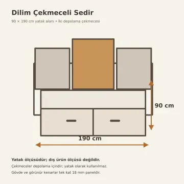 Dilim 90x190 Çekmeceli Sedir