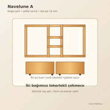 Navelune Doğal Ahşap Çekmeceli Karyola